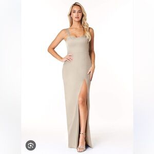 Azazie Nessi Frost Beige Maxi Dress 16 NWT